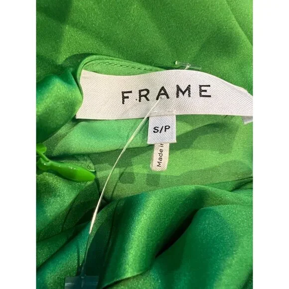FRAME Draped Neck Tie Halter Bright Peridot silk Dress Size S